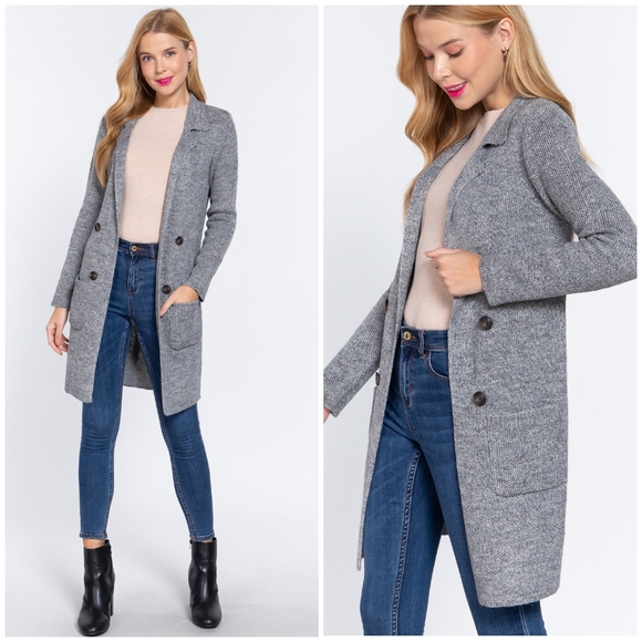 FEW LEFT❗Sophisticated Chic Heather Gray Open Knitted Sweater Coat - Picture 2 of 4